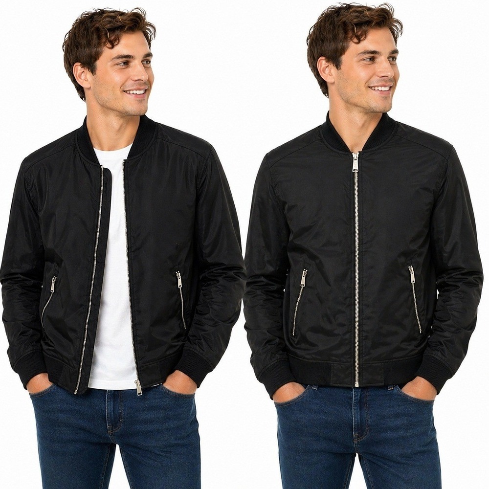 H&M Jacket Mens Medium Black Bomber Full Zip Lightweight